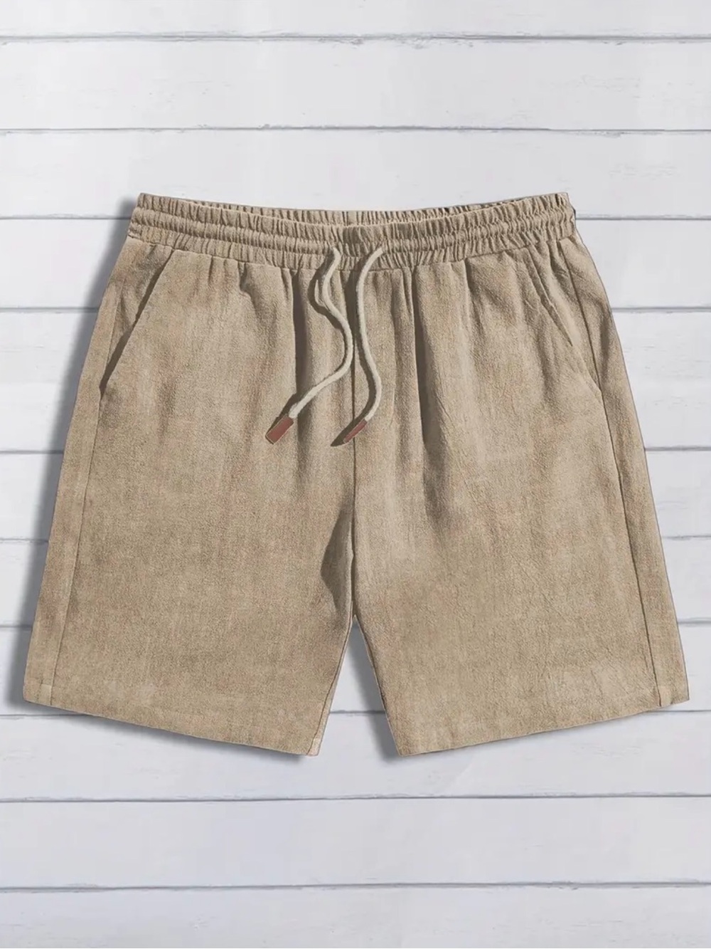 Men's Casual Drawstring Shorts in Beige - Picture 3 of 4